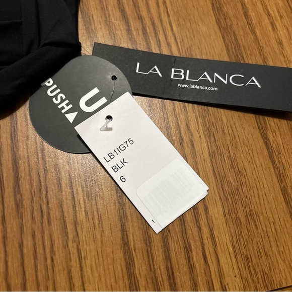 NWT La Blanca Island Goddess Twist Bandeau Top Black Swim Push Up Size 6 - Picture 2 of 4